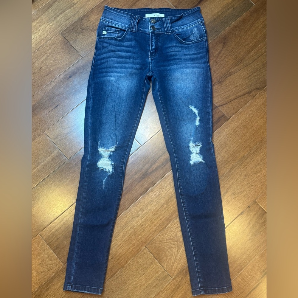 KANCAN Women's Blue Distressed Skinny Jeans - Picture 1 of 8